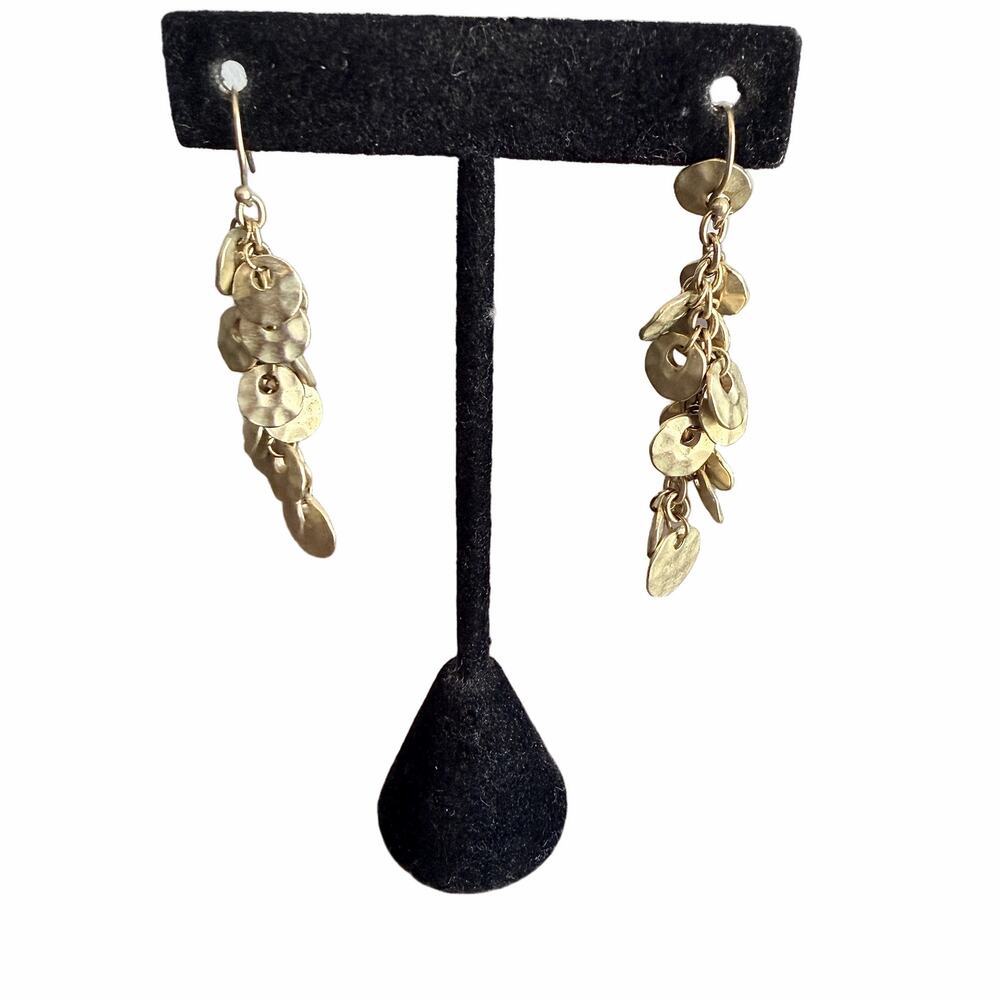Hammered Gold Medallion Disc Dangle Drop Earrings
